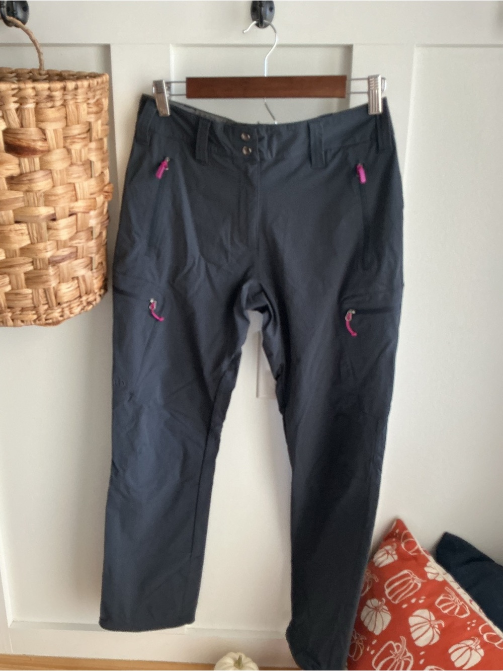 Rab Straight-Leg Outdoor Pants in Dark Gray with Pink Accents
